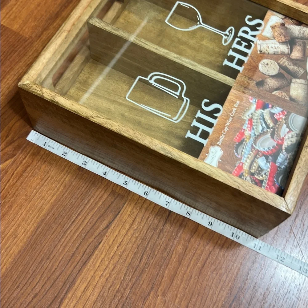Mud Pie His & Hers Wooden Bottle Top/Wine Cork Box NWOT